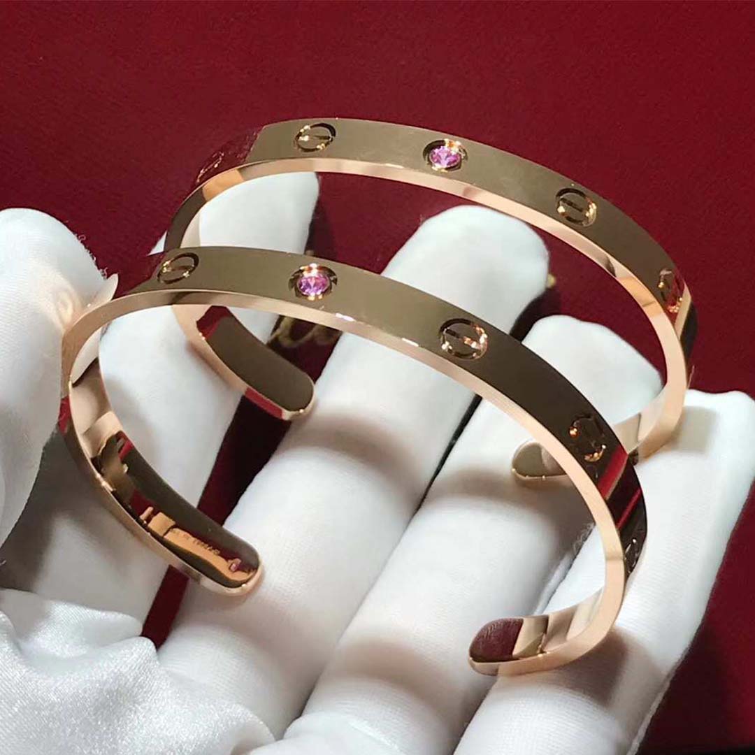 18K Pink Gold 1 Rose Sapphire Open Cuff Cartier Love Bracelet B6030017