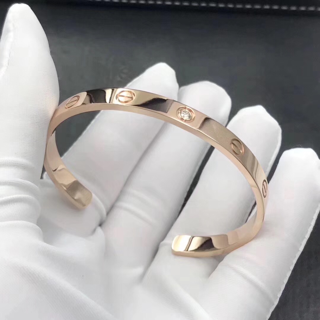 18K Rose Gold 1 Diamond Cartier Love Open Cuff Bracelet
