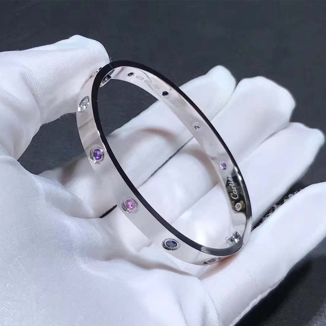 Cartier Love Bracelet 18k White Gold with 10 Gemstones B6036317