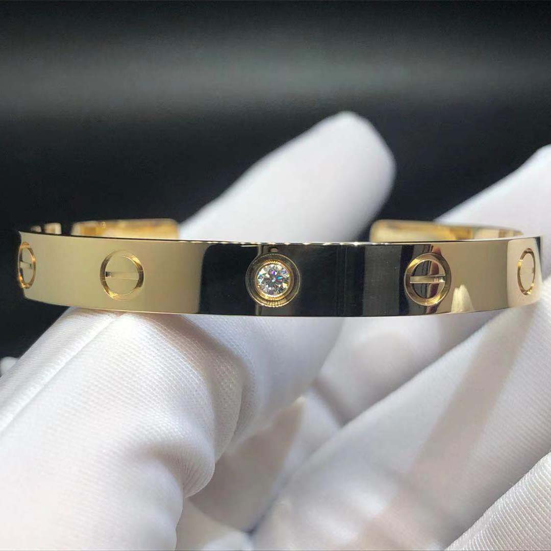 Cartier 18K Yellow Gold 1 Diamond Love Open Cuff Bracelet B6029817