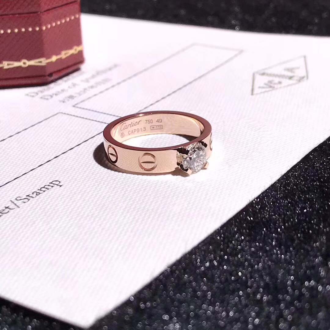 Custom Made 18K Pink Gold Cartier Love Solitaire Diamond Ring N4250100