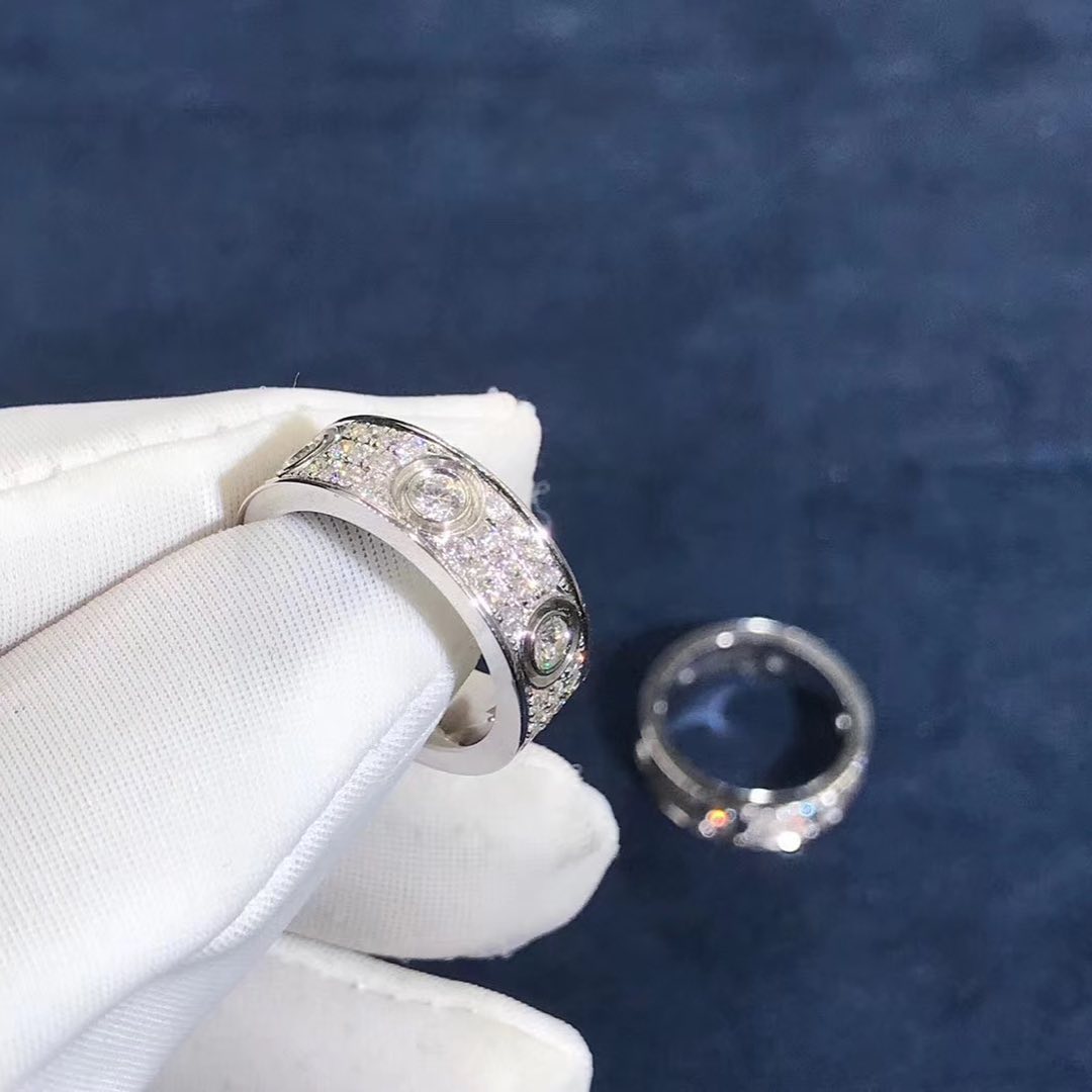 Custom Cartier 18K White Gold Full Diamond Love Ring N4210400