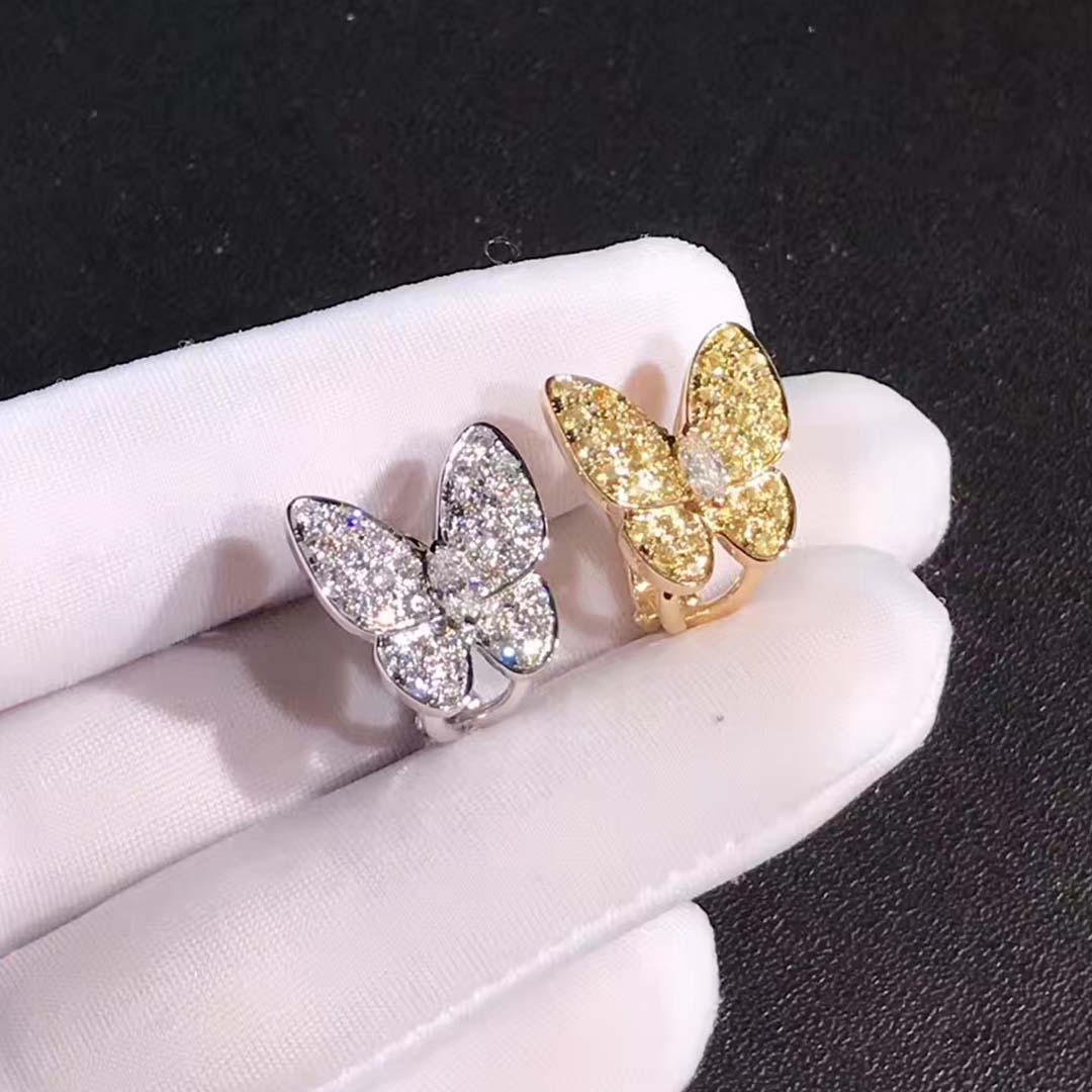 VCA 18K White Gold & Yellow Gold Diamond Yellow Sapphire Two Butterfly Earrings VCARB15100
