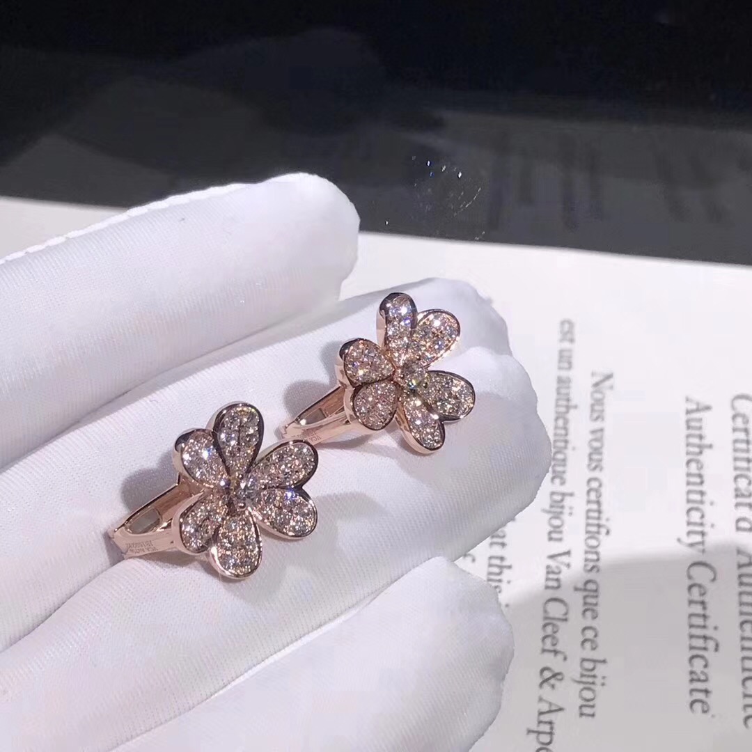 Van Cleef & Arpels 18K Rose Gold and Diamond Frivole Earrings Small Model