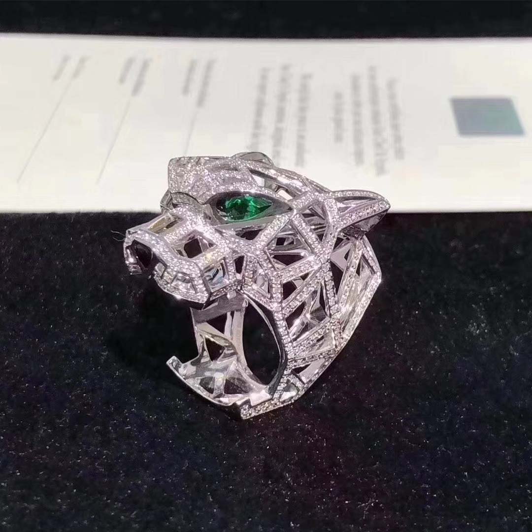 Custom Made 18K White Gold Diamond Paved Panthère de Cartier Ring N4722400