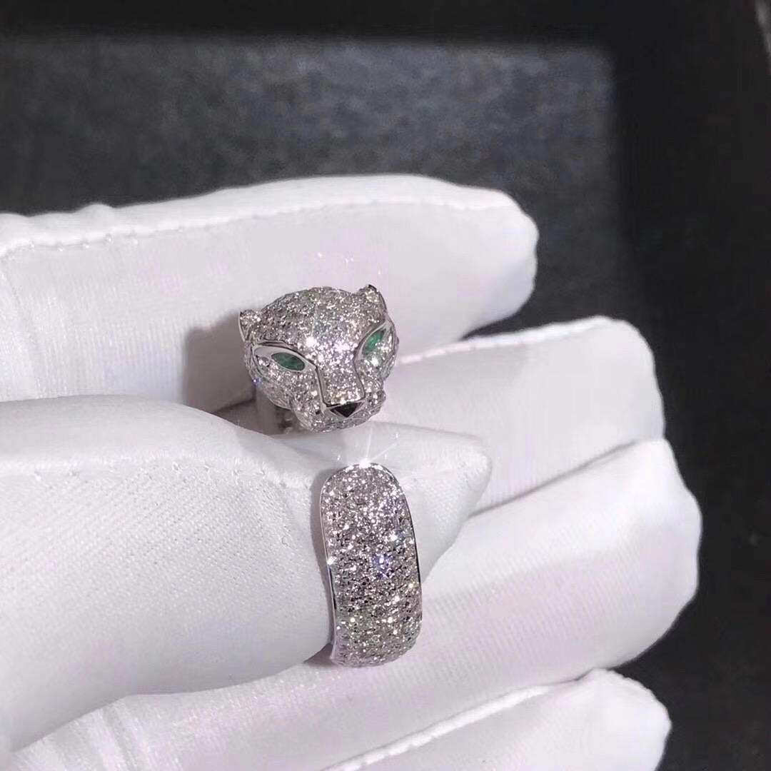 Custom Cartier 18K White Gold 285 Damond-paved Panthère de Cartier Ring N4225200