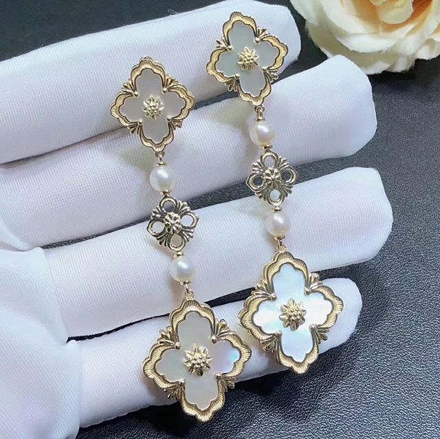 Buccellati 18k Yellow Gold Opera Color White Mother of Pearl Drop Pendant Earrings