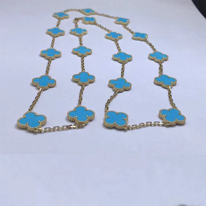 Van Cleef & Arpels 18K Yellow Gold Vintage Alhambra 20 Motif Turquoise Necklace
