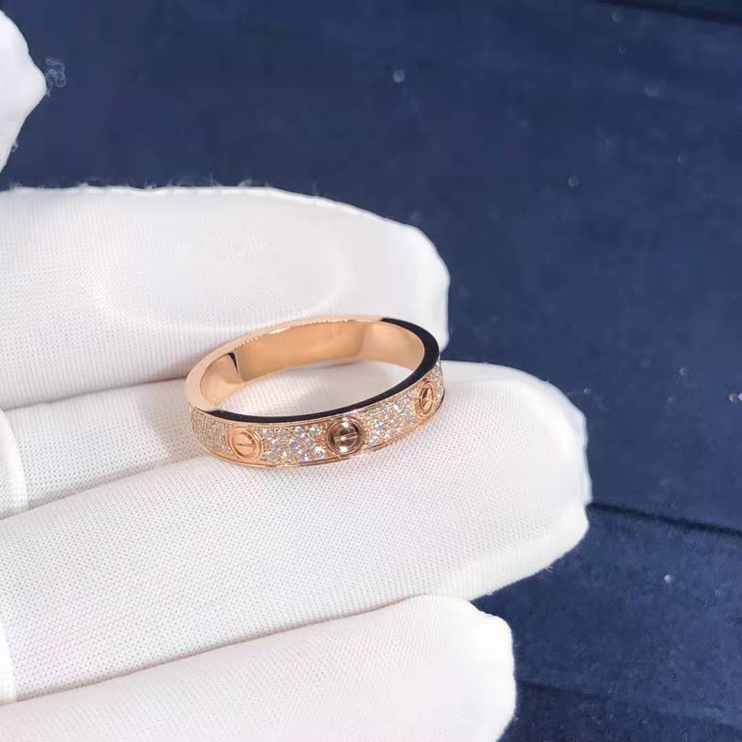 Cartier 18k Pink Gold Diamond-Paved 4mm Love Wedding Band Ring B4085800