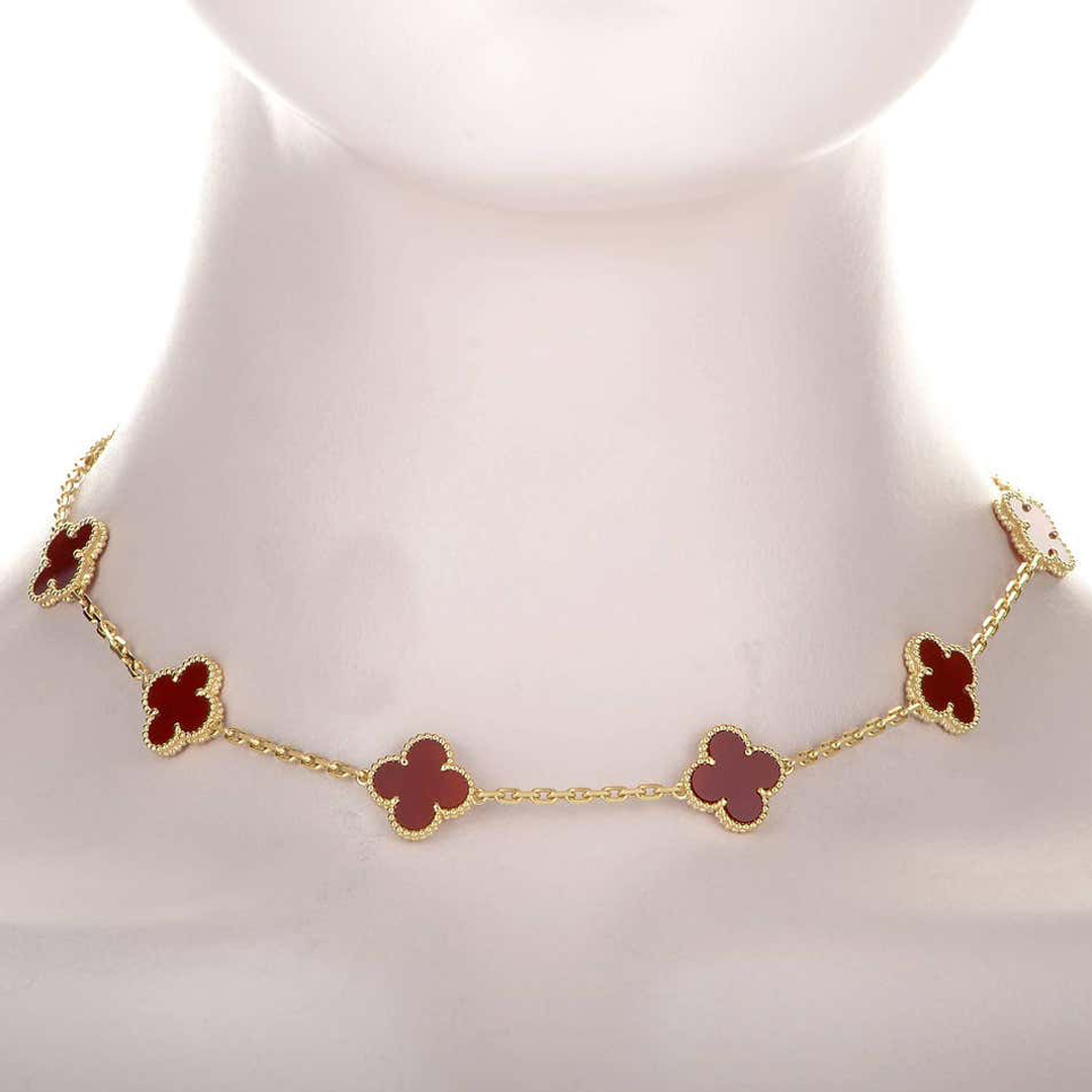 Van Cleef & Arpels Vintage Alhambra 10 Motifs Carnelian 18K Yellow Gold Necklace VCARD40600