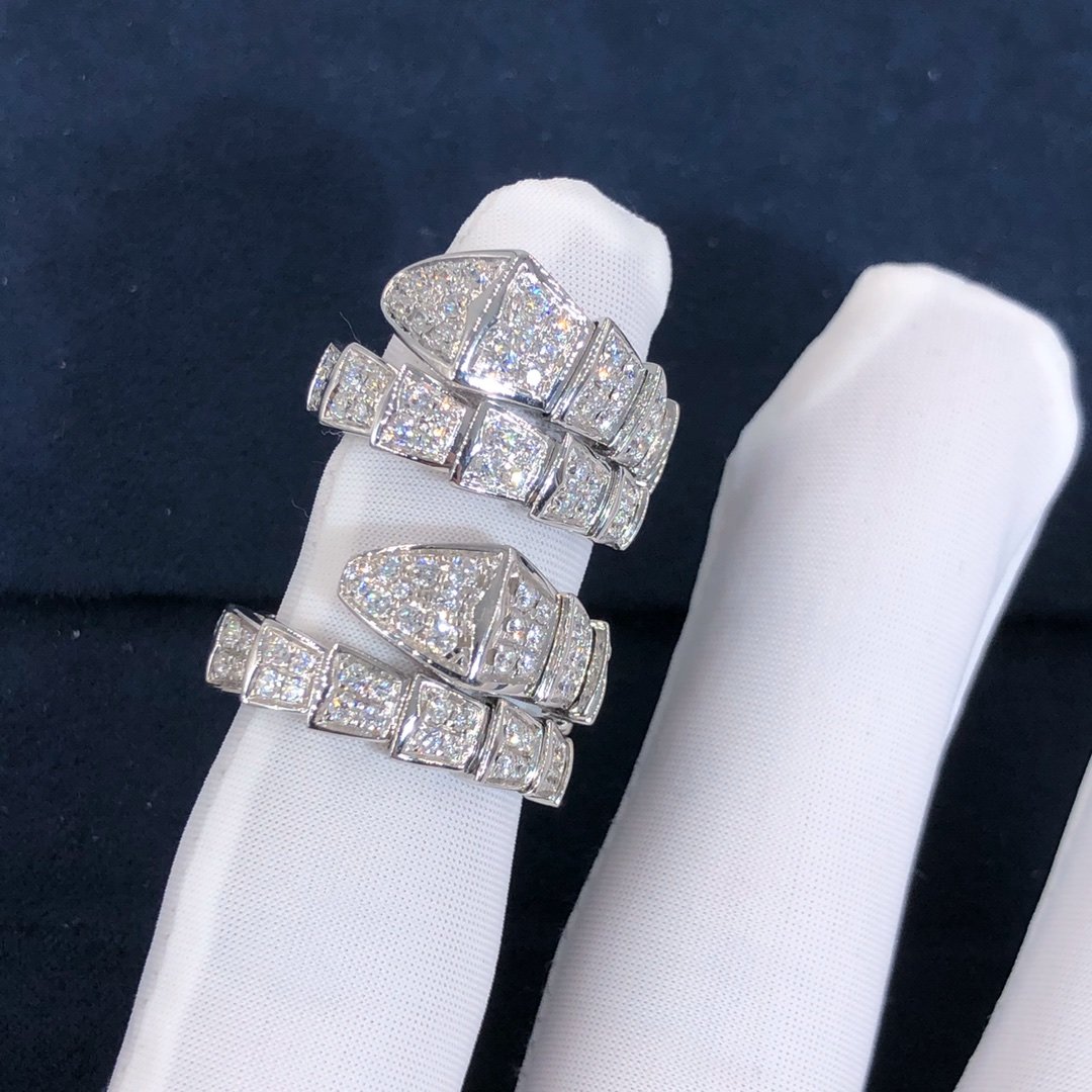 Bulgari 18k White Gold Full Pave Diamond Serpenti Viper Ring 345223