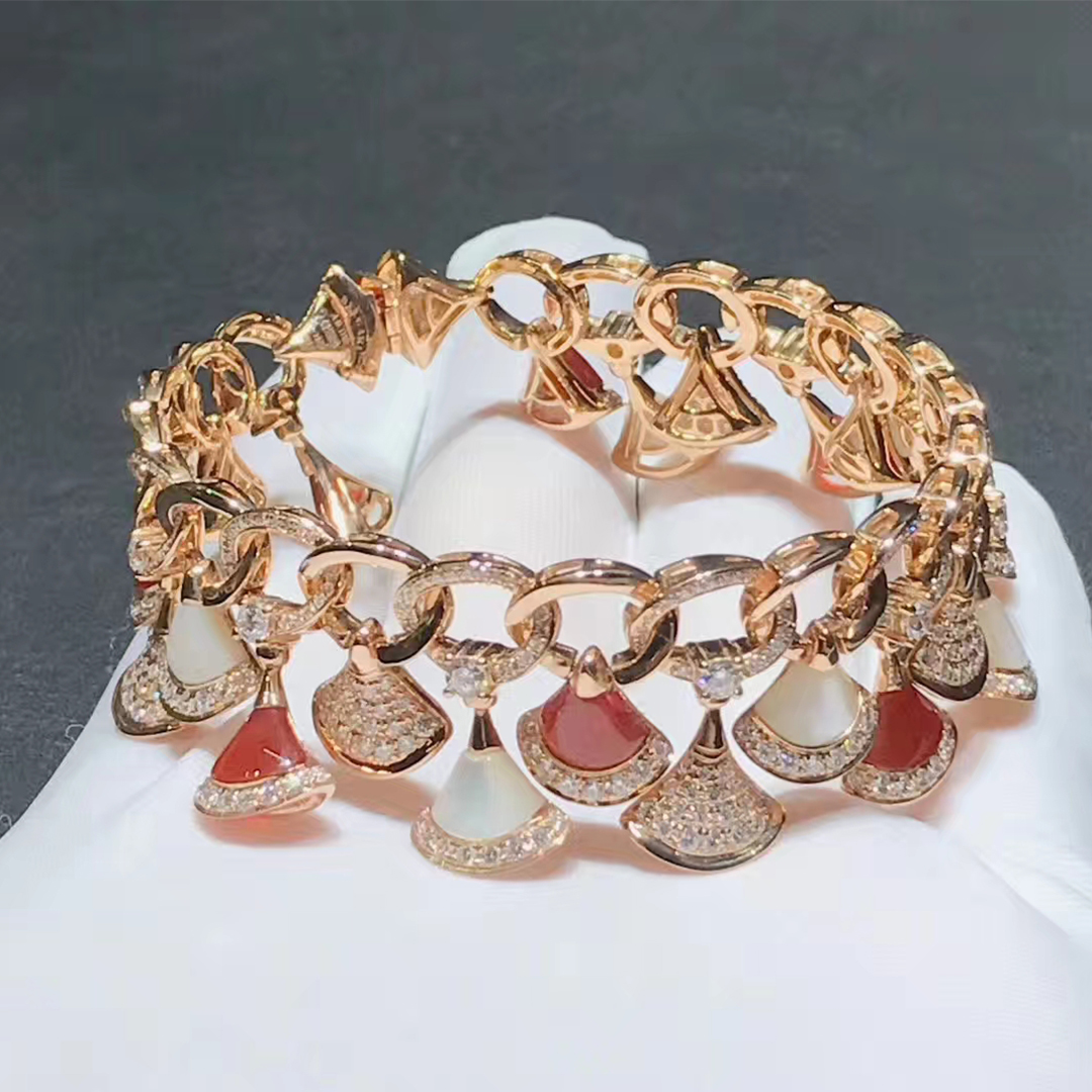 Bvlgari 18K Rose Gold Carnelian, Mother of Pearl and Diamond Divas Dream Bracelet