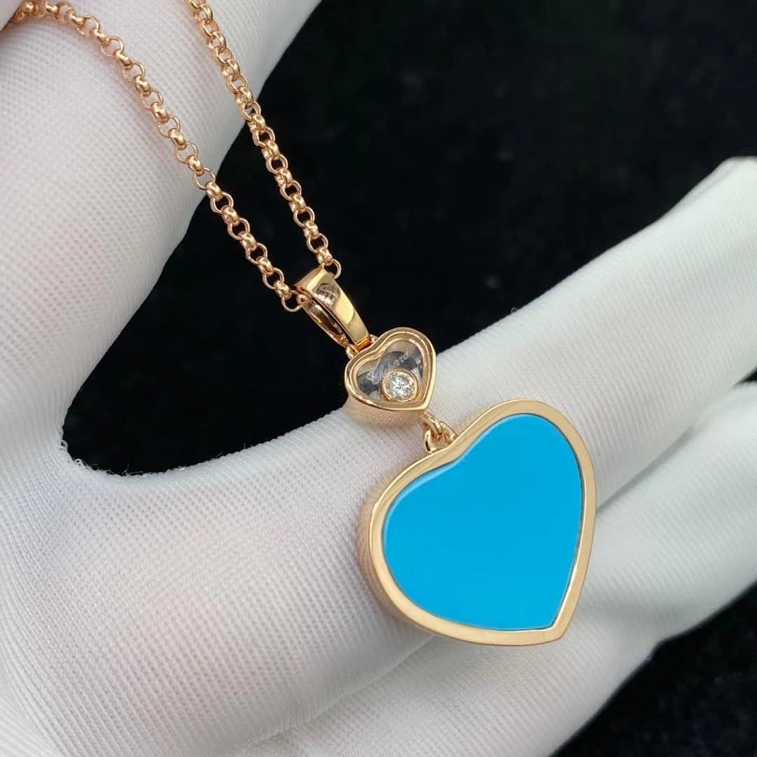 Chopard Happy Hearts Diamond Turquoise 18K Rose Gold Pendant Necklace