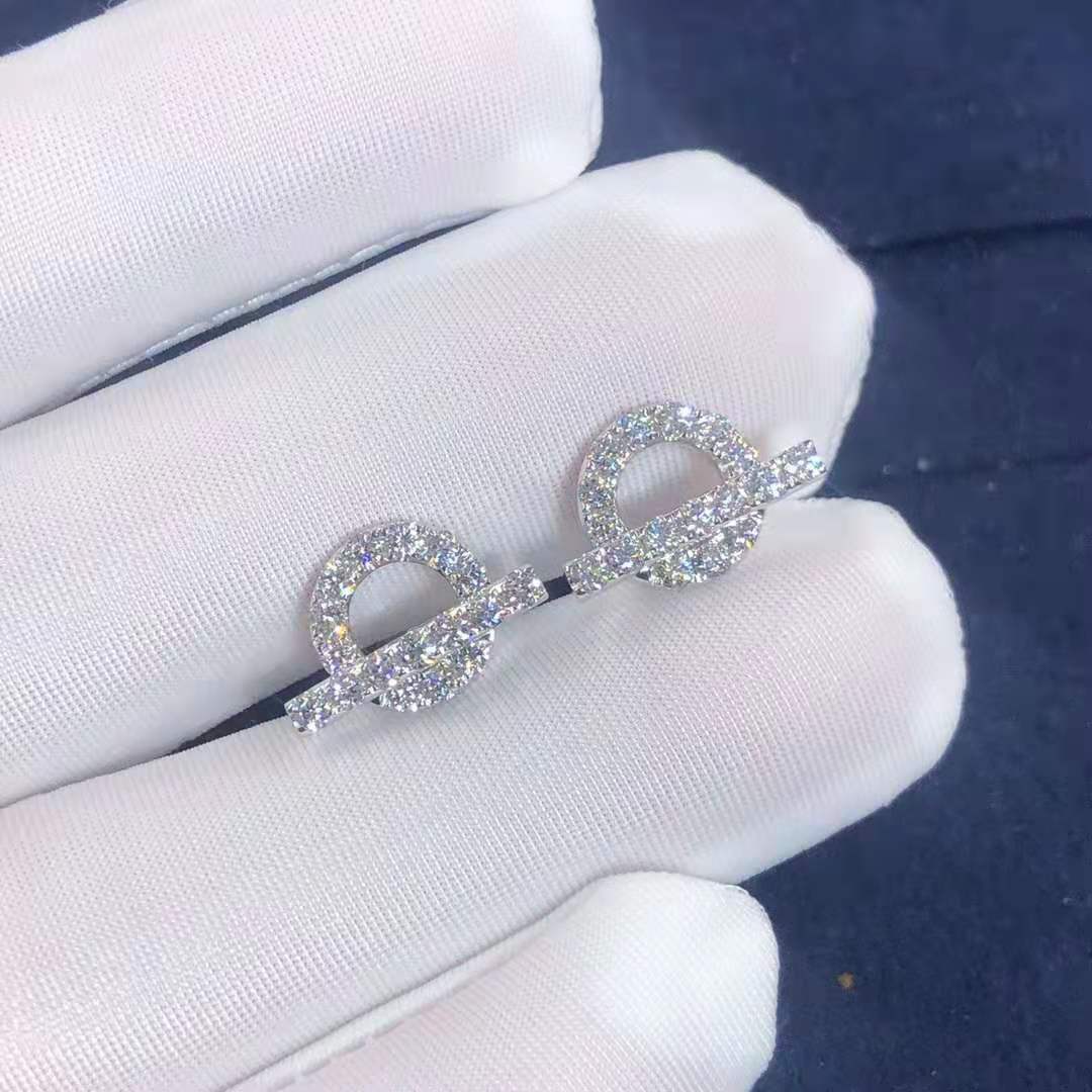 Hermes 18K White Gold Diamond Finesse Stud Earrings