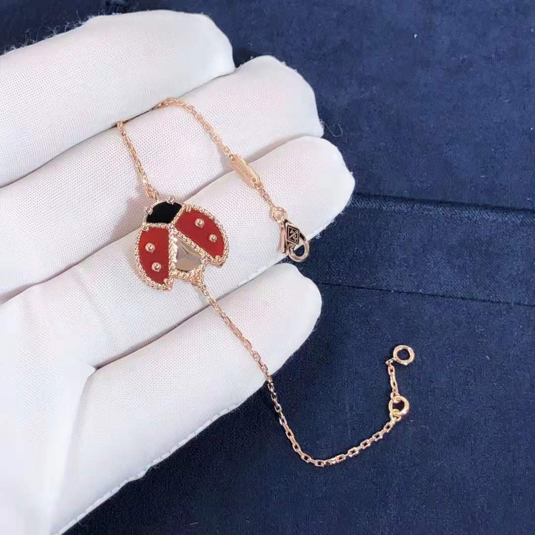 VCA 18k Rose Gold Lucky Spring Open Wings Ladybug Carnelian & Onyx Bracelet VCARP7R100
