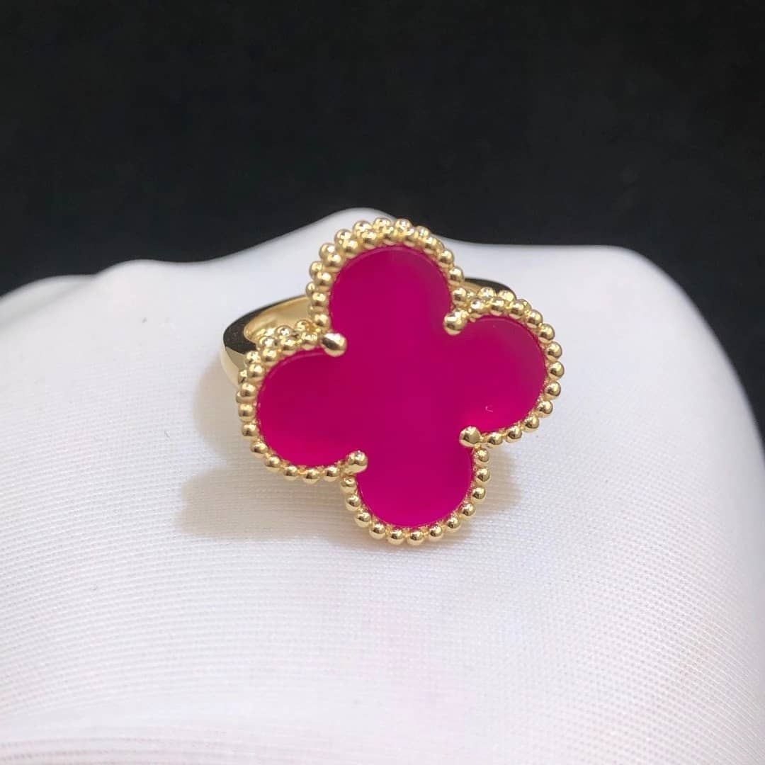 Van Cleef & Arpels Magic Alhambra Limited Edition Pink Fritillaria 18k Yellow Gold Ring