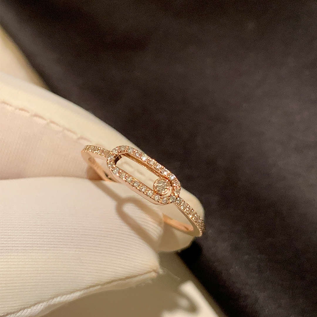 Messika 18k Pink Gold Move Uno Pave Diamond Large Model LM Ring