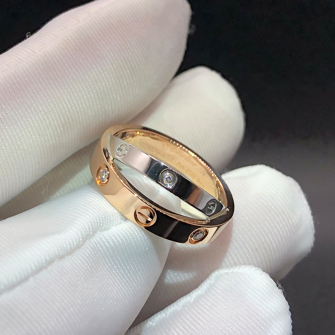 Cartier Love 6 Diamonds Two Tone 18K Gold Double Band Ring B4094300